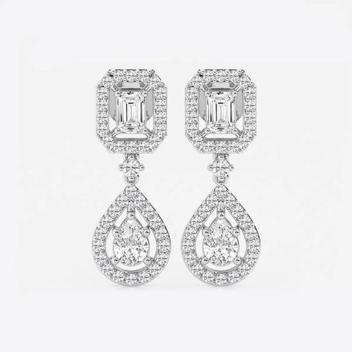 Emerald and Pear Lab Grown Diamond Dangle Earrings