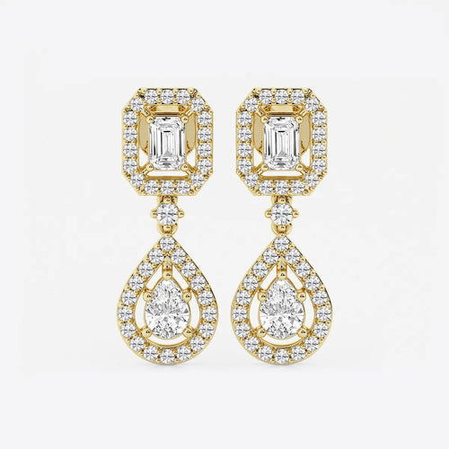 Emerald and Pear Lab Grown Diamond Dangle Earrings