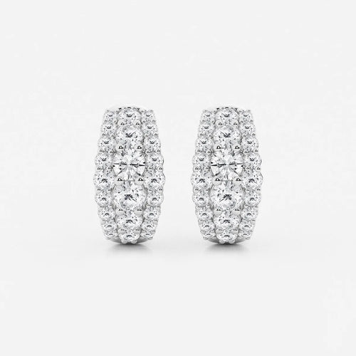 Round Lab Grown Diamond Graduated Triple Row Huggie Hoop Earrings