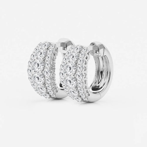 Round Lab Grown Diamond Graduated Triple Row Huggie Hoop Earrings