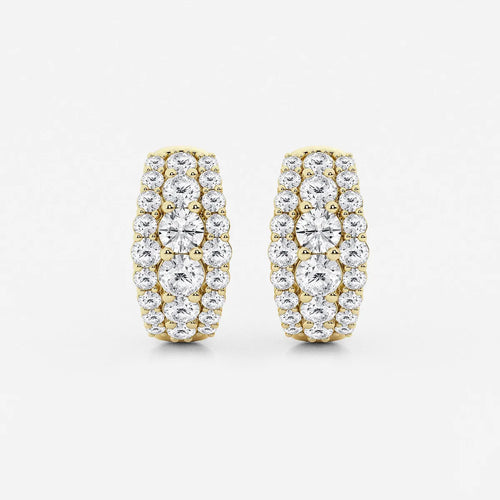 Round Lab Grown Diamond Graduated Triple Row Huggie Hoop Earrings