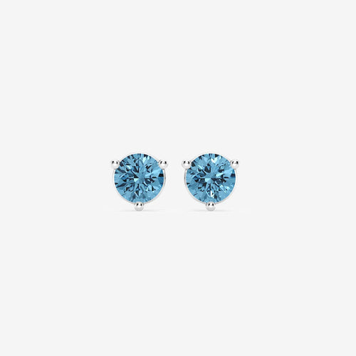 Round Lab Grown Diamond Three Prong Fancy Blue Stud Earrings