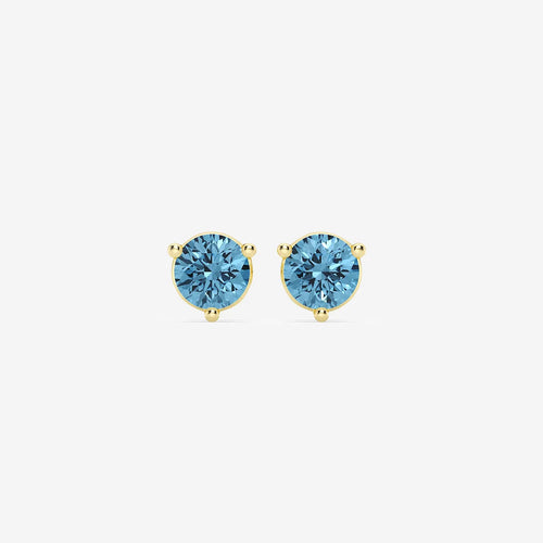 Round Lab Grown Diamond Three Prong Fancy Blue Stud Earrings