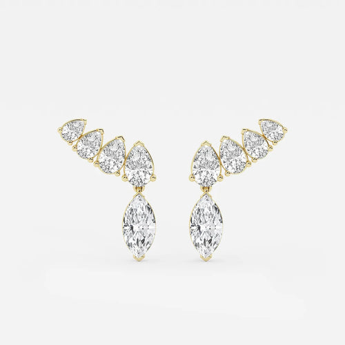 Marquise Lab Grown Diamond with Pear Shape Ear Climber Earrings