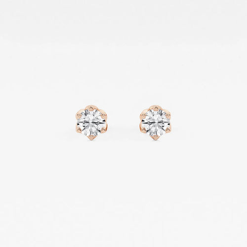 Round Lab Grown Diamond Six Prong Flower Petal Solitaire Stud Earrings