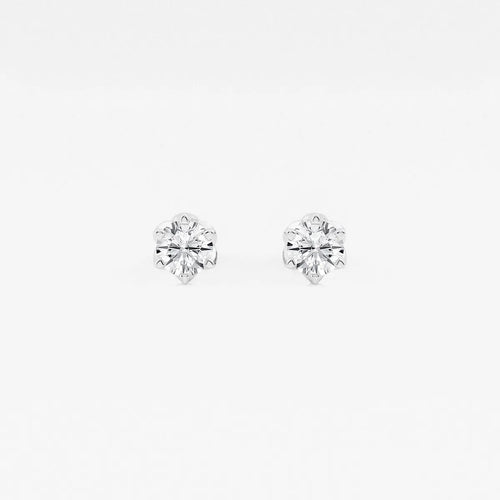 Round Lab Grown Diamond Six Prong Flower Petal Solitaire Stud Earrings
