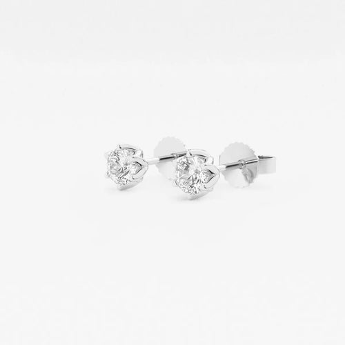 Round Lab Grown Diamond Six Prong Flower Petal Solitaire Stud Earrings