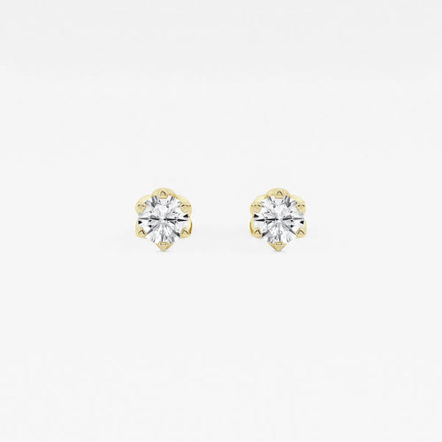 Round Lab Grown Diamond Six Prong Flower Petal Solitaire Stud Earrings