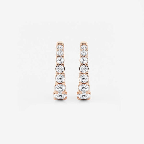 Round Lab Grown Diamond Graduated Inside Out Huggie Hoop Earrings