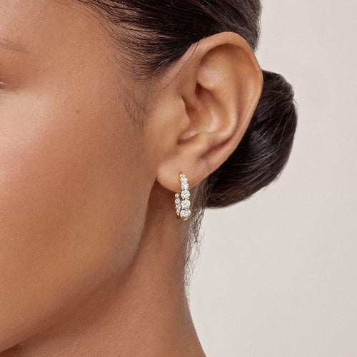 Round Lab Grown Diamond Graduated Inside Out Huggie Hoop Earrings