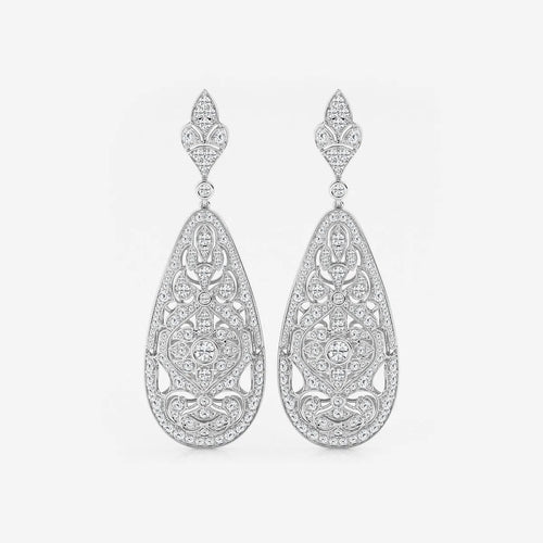Round Lab Grown Diamond Filigree Vintage Inspired Earrings