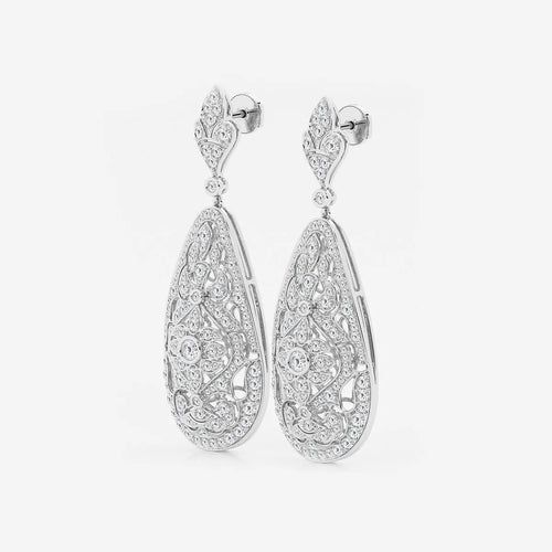 Round Lab Grown Diamond Filigree Vintage Inspired Earrings