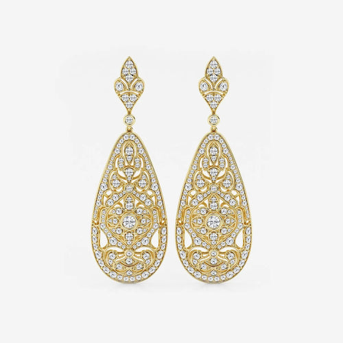 Round Lab Grown Diamond Filigree Vintage Inspired Earrings
