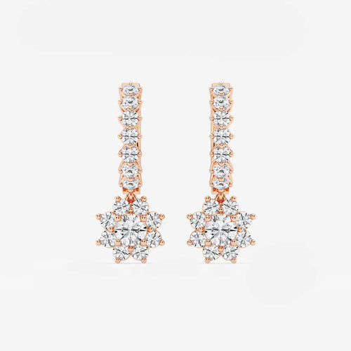 Round Lab Grown Diamond Sunflower Drop with Petite Hoop Earrings