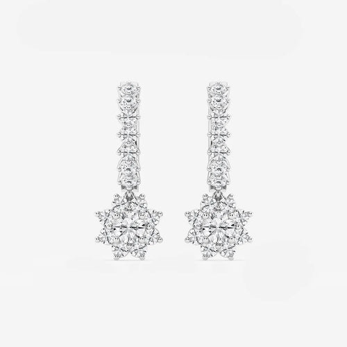 Round Lab Grown Diamond Sunflower Drop with Petite Hoop Earrings