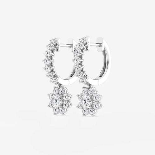 Round Lab Grown Diamond Sunflower Drop with Petite Hoop Earrings