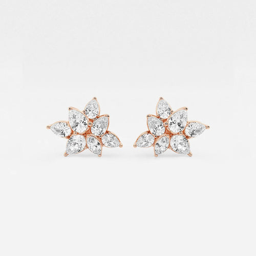 Pear & Marquise Lab Grown Diamond Cluster Stud Earring