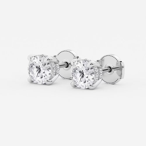 Round Lab Grown Diamond Hidden Halo Basket Stud Earrings