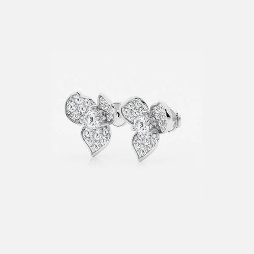 Round Lab Grown Diamond Pave Flower Earrings