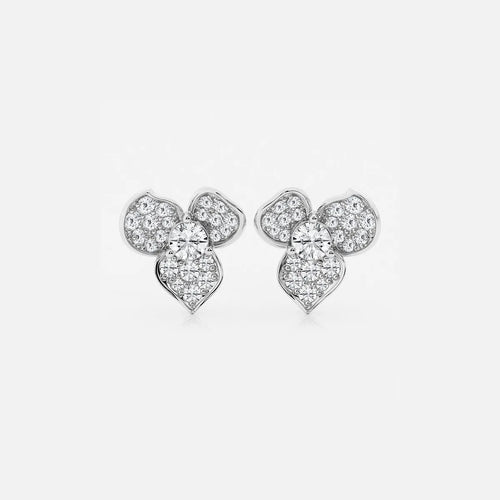 Round Lab Grown Diamond Pave Flower Earrings