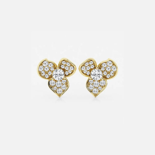 Round Lab Grown Diamond Pave Flower Earrings