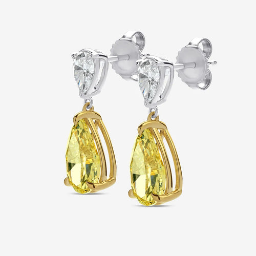 Fancy Yellow Pear Lab Grown Diamond Two Stone Earrings