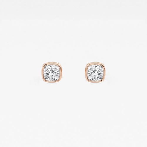 Cushion Lab Grown Diamond Bezel Set Solitaire Certified Stud Earrings