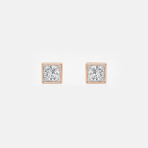 Princess Lab Grown Diamond Bezel Set Solitaire Certified Stud Earrings