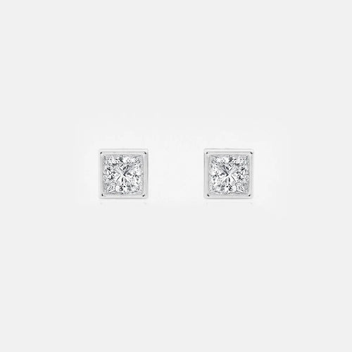 Princess Lab Grown Diamond Bezel Set Solitaire Certified Stud Earrings