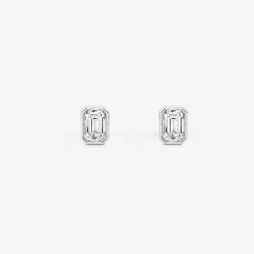Emerald Lab Grown Diamond Bezel Set Solitaire Certified Stud Earrings