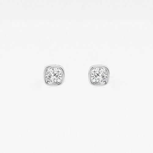 Cushion Lab Grown Diamond Bezel Set Solitaire Certified Stud Earrings