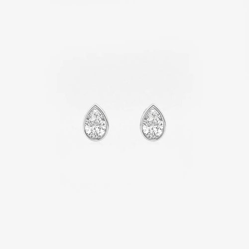 Pear Lab Grown Diamond Bezel Set Solitaire Certified Stud Earrings