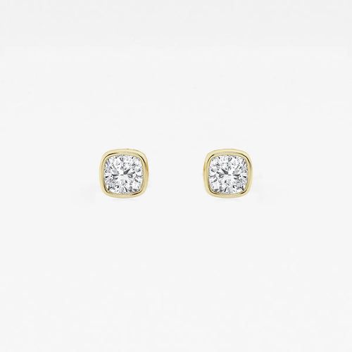Cushion Lab Grown Diamond Bezel Set Solitaire Certified Stud Earrings