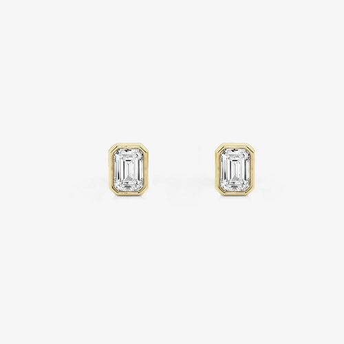 Emerald Lab Grown Diamond Bezel Set Solitaire Certified Stud Earrings