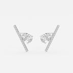Pear Lab Grown Diamond with Round Micro Pave Bar Stud Earrings