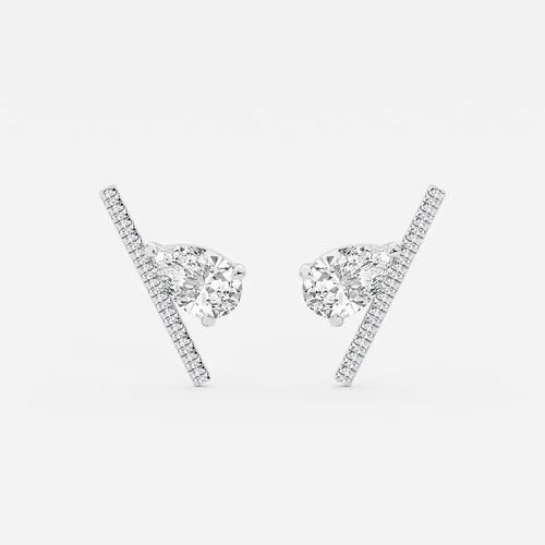 Pear Lab Grown Diamond with Round Micro Pave Bar Stud Earrings