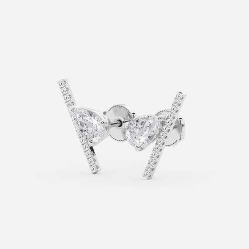 Pear Lab Grown Diamond with Round Micro Pave Bar Stud Earrings