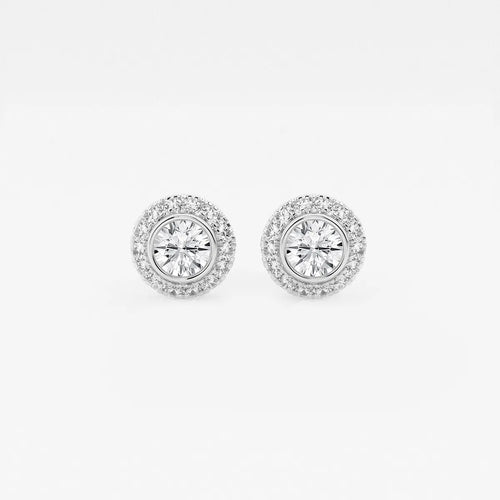 Round Lab Grown Diamond Bezel Set Halo Certified Stud Earrings