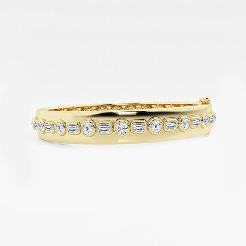 Round and Emerald Lab Grown Diamond Bangle Bracelet