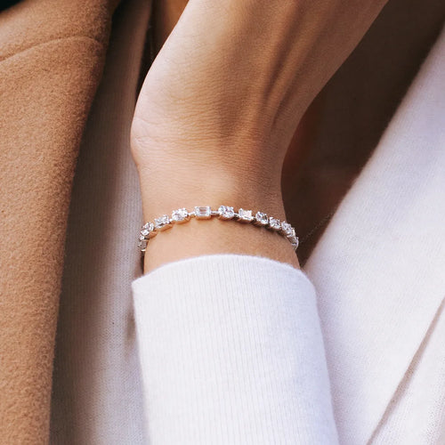 Emerald and Oval Lab Grown Diamond Alternating Bracelet