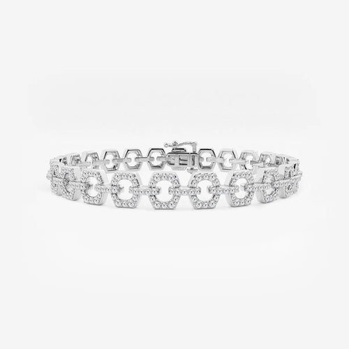 Round Lab Grown Diamond Hexagon Shape Open Link Bracelet