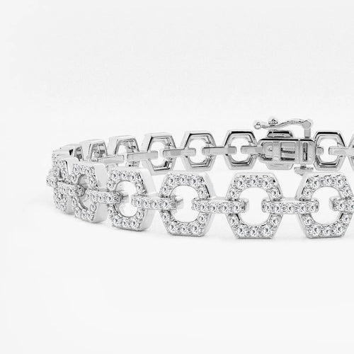 Round Lab Grown Diamond Hexagon Shape Open Link Bracelet