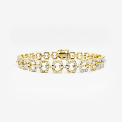 Round Lab Grown Diamond Hexagon Shape Open Link Bracelet