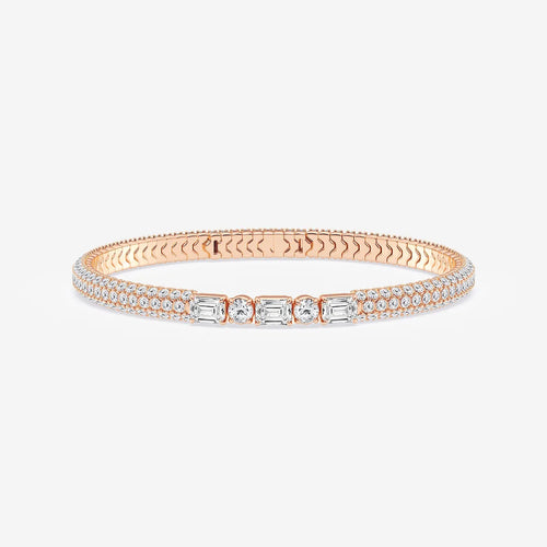 Emerald & Round Lab Grown Diamond Rollover Flexible Bangle Bracelet