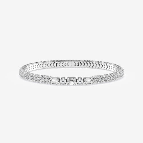 Emerald & Round Lab Grown Diamond Rollover Flexible Bangle Bracelet