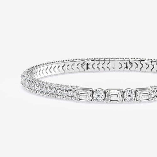 Emerald & Round Lab Grown Diamond Rollover Flexible Bangle Bracelet