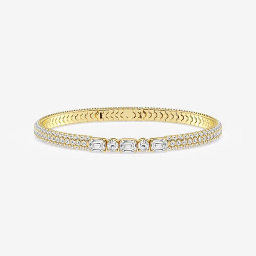 Emerald & Round Lab Grown Diamond Rollover Flexible Bangle Bracelet
