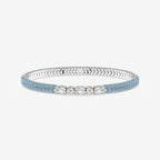 Emerald & Round Lab Grown Diamond Rollover Flexible Bangle Bracelet with 1.8 mm Blue Topaz Side Stones