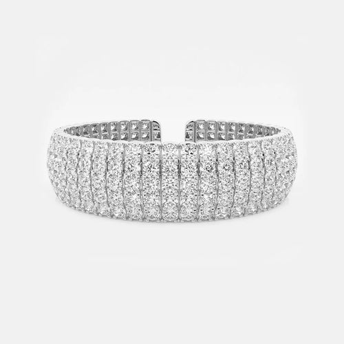 Round Lab Grown Diamond Multi-Row Flex Cuff Bracelet