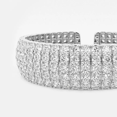Round Lab Grown Diamond Multi-Row Flex Cuff Bracelet